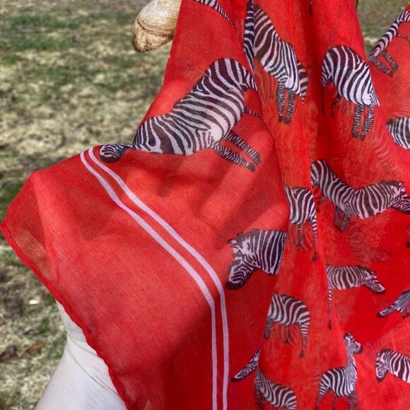 Boutique Red Zebra Pattern Satin Blanket Scarf - Picture 3 of 7